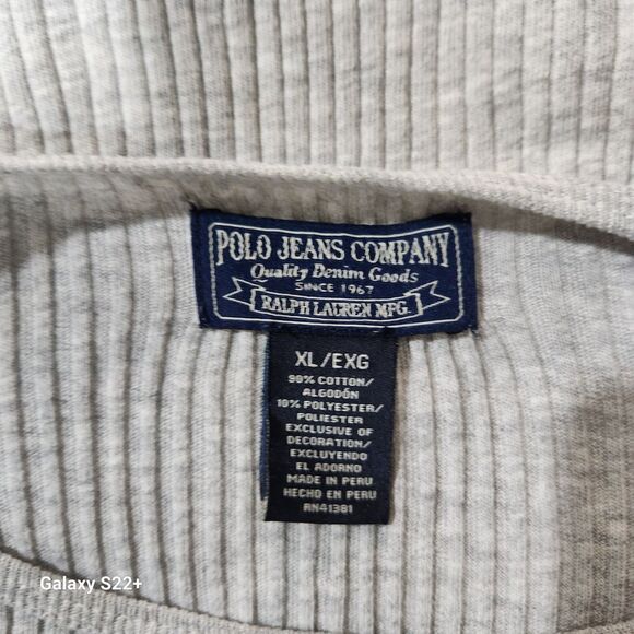 Polo Ralph Lauren Grey Ribbed T Shirt Sleeve Pocket Capsule Casual Minimal SZ XL - Picture 2 of 5